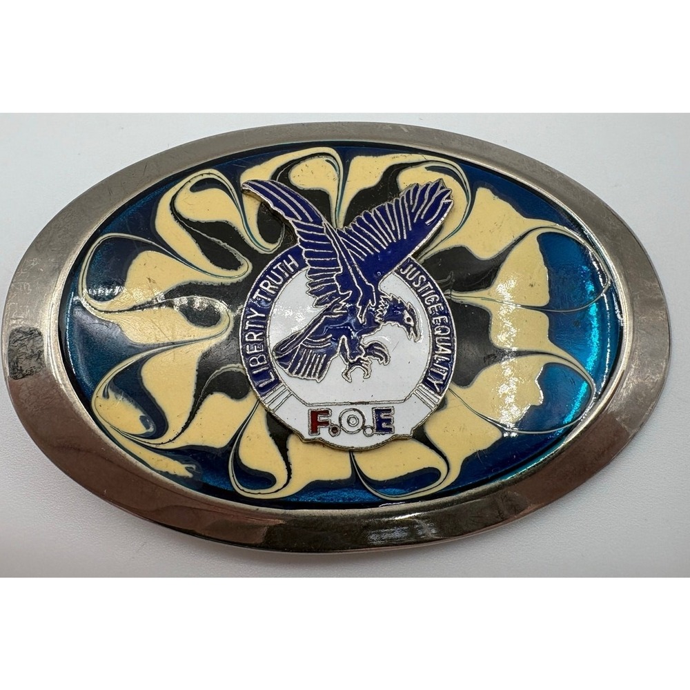 Vintage F.O.E. Belt Buckle Liberty Truth Justice Equality Eagle Blue USA